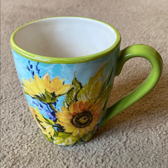 Floral Sunflower Mug with Green Handle - Picture 1 of 7